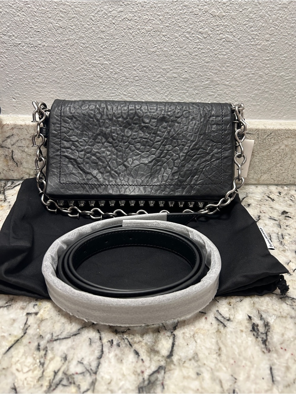NWT alexanderwang Ricco Crushed Slim Flap Bag in Black, $900 Retail